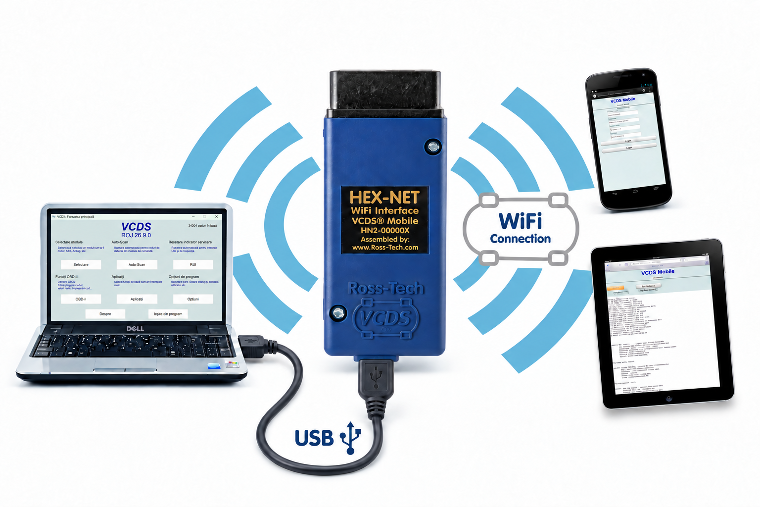 Interfață HEX-NET albastră cu conexiune wireless