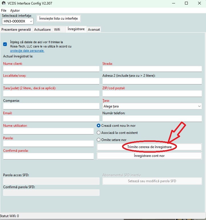 HEX-NET — trimiterea cererii de înregistrare
