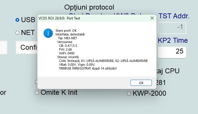 HEX-NET — înregistrare necesară, rezultatul testului